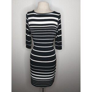 Liz Claiborne Womens Dress Size Small Black White Striped 3/4 Sleeve braided tie
